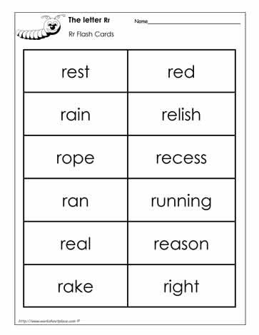 Word Wall Words for the Letter R